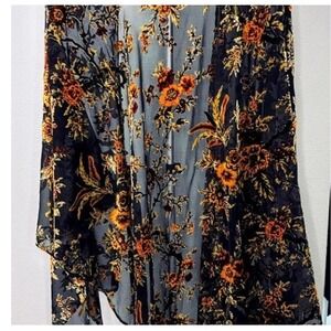 Unbranded Floral Burnout Velvet Kimono Women OS Black Gold Good Sheer Boho Wrap